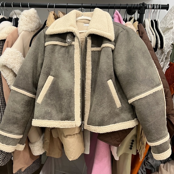 Jonathan Simkhai cropped Sherpa lined Jacket - Picture 1 of 7